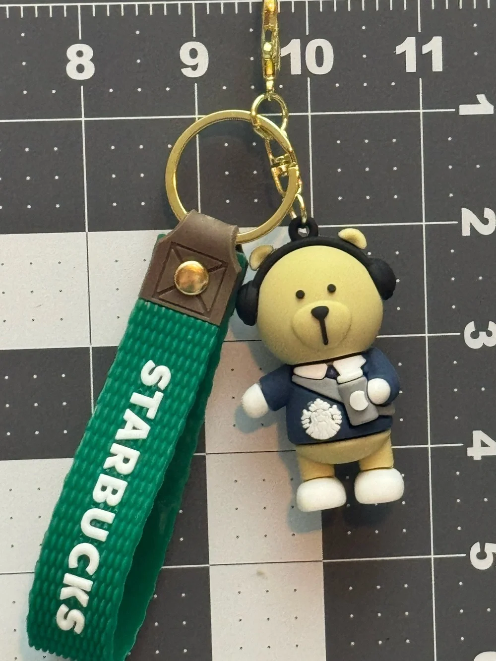 NWOT Blue Barista Bear Keychain with Green Logo Strap